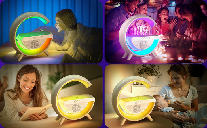Lámpara LED RGB 4 en 1: Luz, Sonido, Carga y Estilo en un Solo Dispositivo